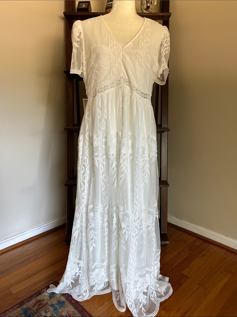 New York & Company White Embroidered Maxi Dress